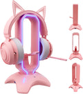 RGB Gaming Headset Stand - 3 in 1 Pink with Mouse Bungee and 2 Port USB Hub Charger - the Ultimate Accessory and Gamer Gift - Headphone Holder for Desk
