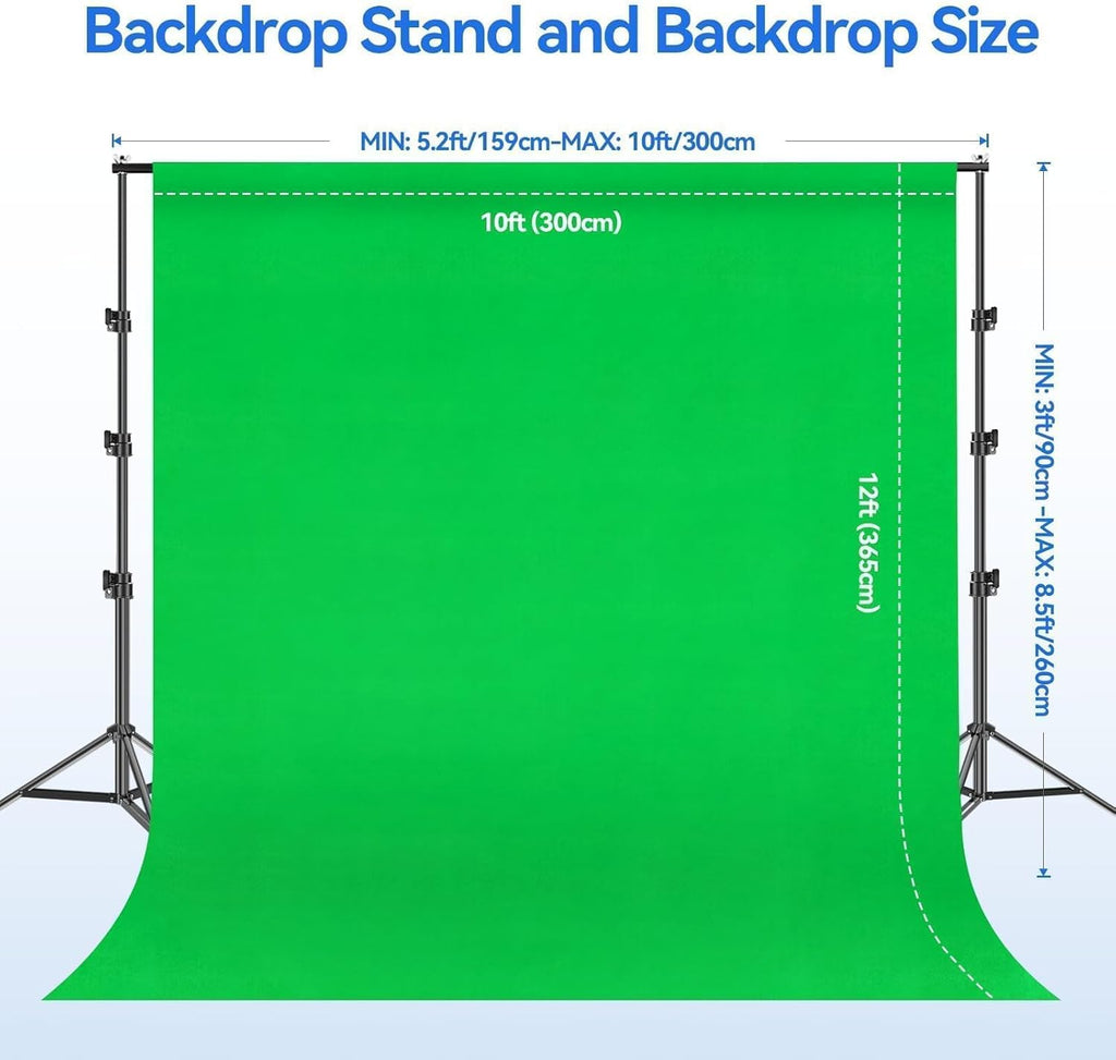 Photo Video Studio 8.5 X 10Ft Green Screen Backdrop Stand Kit, Photography Background Support System with 10 X12Ft 100% Cotton Muslin Chromakey Backdrop